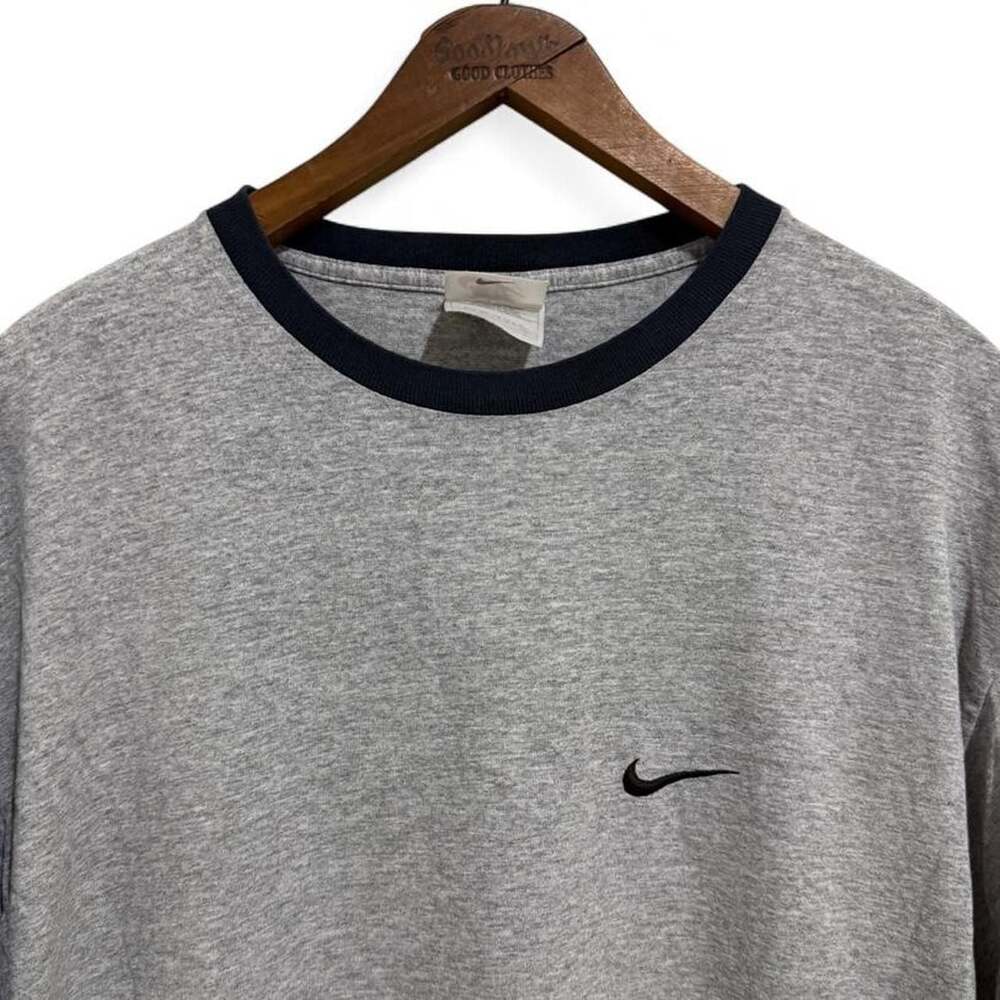 Vintage Nike Ringer T-Shirt Heather Gray Embroidered Swoosh Size Large
